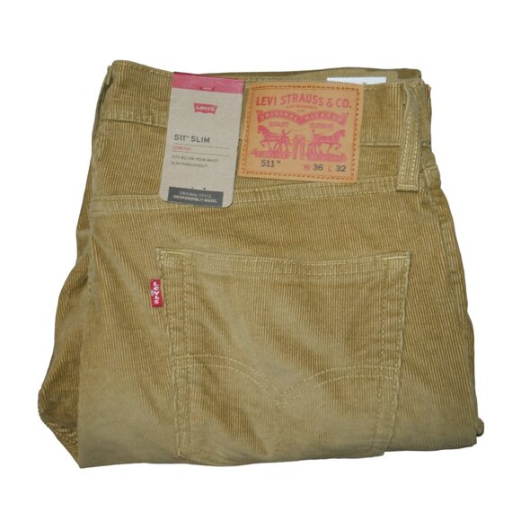 Levis 511 Slim Fit Corduroy Jeans Men's Size 36x32 Stretch Harvest Gold Beige - Picture 5 of 13